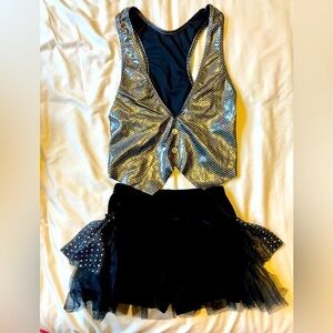 - 2 piece black shorts with vest shimmery  Adult small dance costume